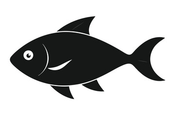 Black silhouette of a fish swimming isolated on white, aquatic animal icon, symbol