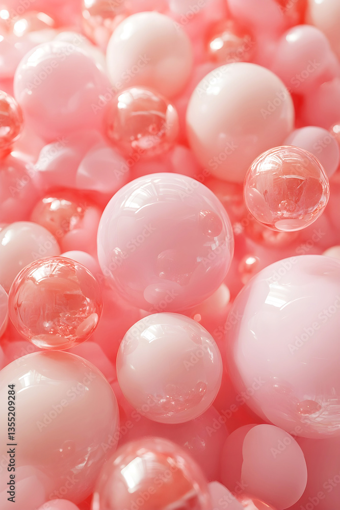 Aufkleber glossy pink and white spheres clustered together in soft abstract composition with a smooth surface,