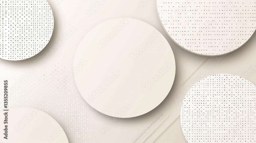 Poster abstract 3d white circles with subtle texture.