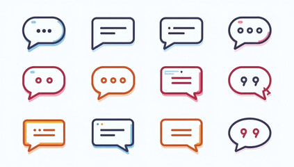 message related line icons chat speech bubbles editable big set customizable stroke options
