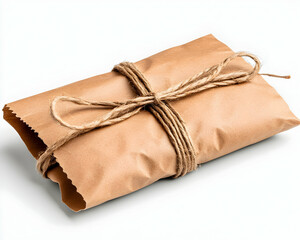 Tied Brown Paper Parcel on White