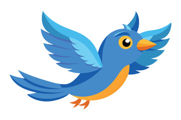 Obraz premium Cartoon Bluebird Flying with Wings Spread on White Backdrop, Isolated, Cute Bird