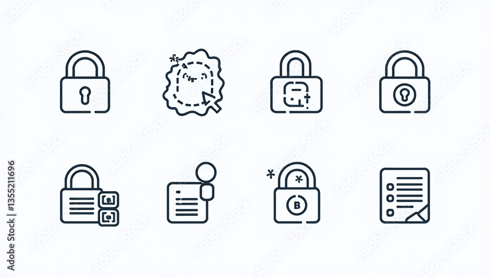 Poster password related line icons set security login symbols editable strokes three different designs