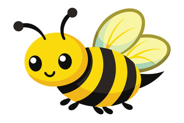 Fototapeta premium Cartoon Flying Bee With Big Eyes, Black Stripes, Yellow Body, and Wings
