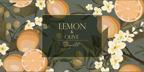 vector banner template with lemons and olives