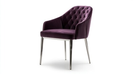 Fototapeta premium Purple velvet dining chair, studio shot, isolated on white background, for interior design catalog use