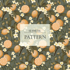 seamless vector pattern with lemons on a green background