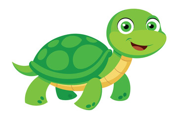 Obraz premium Cartoon Green Turtle Walking Isolated on White Background, Smiling Sea Animal Icon