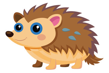 Cartoon Hedgehog Isolated, Brown Spikes, Blue Eyes, Peach Skin, Walking Pose, Cute