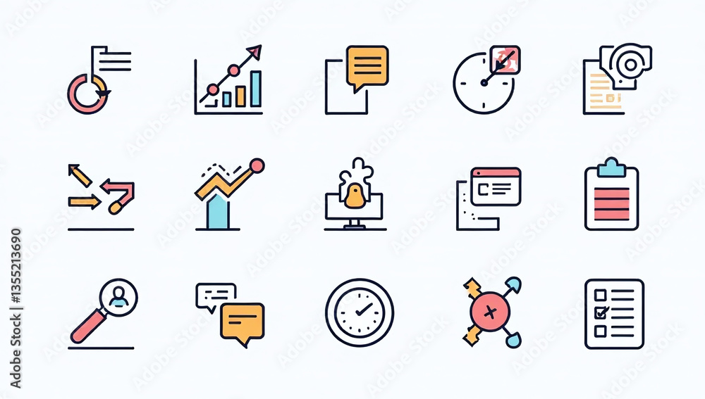 Poster set line icons process management editable strokes various layout