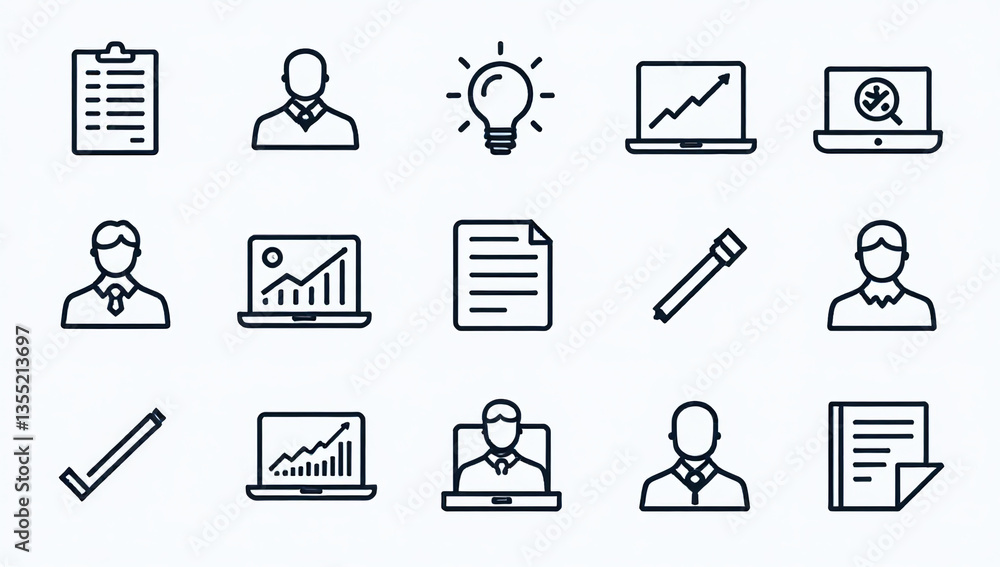 Poster set line icons process management editable strokes various layout
