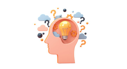 Isolated Light Bulb inside Head with Question Mark