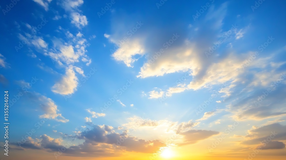 Poster stunning daytime sky with soft clouds and warm sunlight illuminating the horizon : generative ai