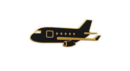 Isolated Golden Accented Black Airplane Icon