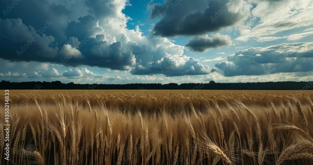 Poster a meadow of tall grass under a cloudy sky in the backdrop. the sky is predominantly overcast with se