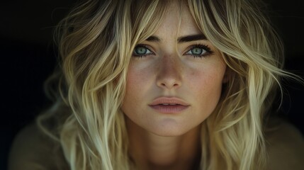 Fototapeta premium Portrait of beautiful young blonde woman with clean fresh skin. Studio shot