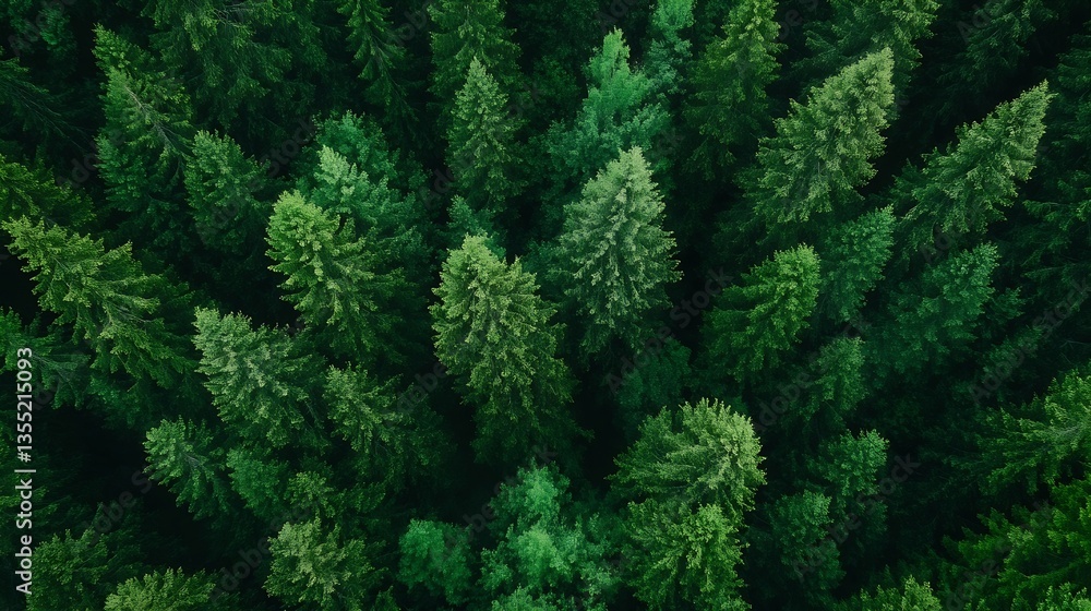Poster birds eye view of lush green pine trees filling a dense forest creating a rich natural landscape : g