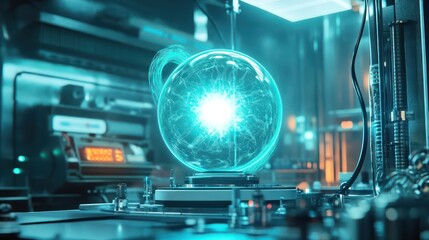 Glowing Teal Sphere Technological Setting