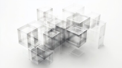 Abstract Composition of Interlocking Cubes in grayscale