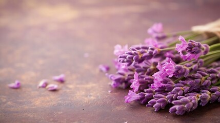 Obraz premium Freshly cut lavender bouquet beautifully arranged on a textured background evoking a sense of calmness : Generative AI