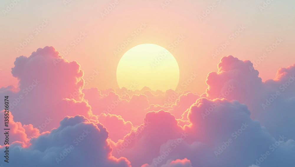 Wall mural softly blended sun clouds create beautiful mesh gradient