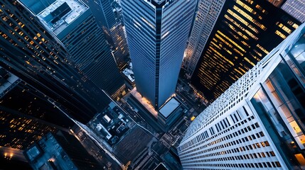 Fototapeta premium Aerial View of Skyscrapers in a Bustling Modern City at Night : Generative AI