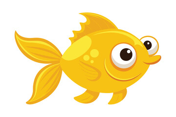 Cartoonish Golden Fish Character with Big Eyes Swimming in a Simple Flat Style