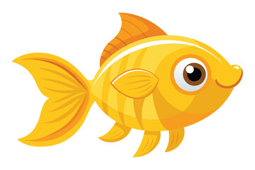 Cartoonish Goldfish with Big Eye, Fin Detail, Isolated on White Background