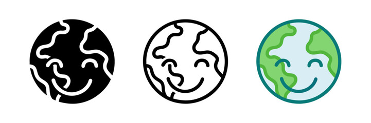 Smiling Planet Icon Set for Environmental Awareness and Earth Care