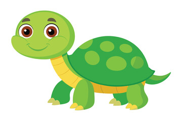 Fototapeta premium Charming Cartoon Green Turtle Walking on White Background, Smiling reptile with spots