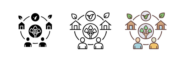 Eco Community Icon Set for Sustainable and Green Living