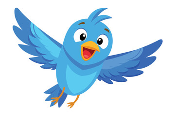 Obraz premium Cheerful Blue Bird Flying with Open Wings, Cartoon Character, Bright Color, Happy Bird