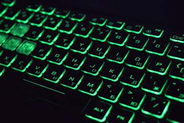  Computer keyboard with green keys
