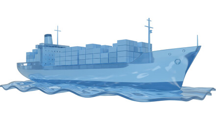 Isolated 3D Cargo Ship on Water