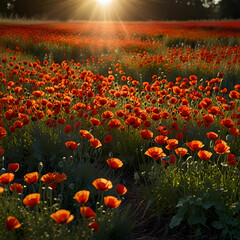 Obraz premium field of poppies and sun