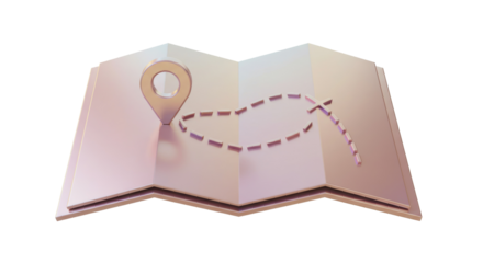 Isolated Shimmering Pink Map with Dotted Route