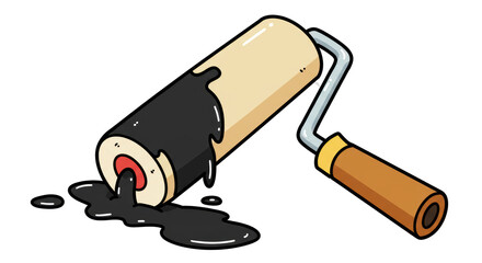 Isolated Paint Roller Covered in Black Paint