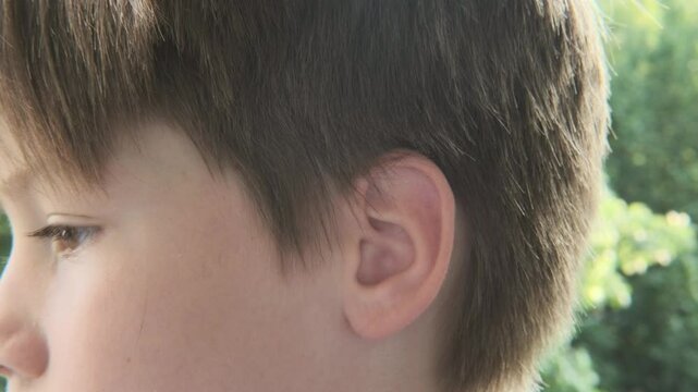 face boy, Child painful ear, ear infection, Hearing Test, concept Treatment and Care, Diagnosing and Treating, Preventing Ear Issues, Ear and Health