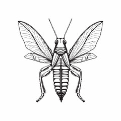 Detailed Insect Drawing. Grasshopper Tattoo & Art. Black and White Grasshopper Sketch | Vintage Insect Art

