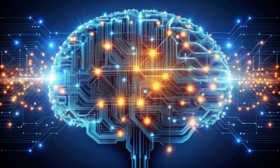 Obraz premium AI brain made of circuits and lights, digital art style, concept of artificial intelligence.