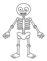 Cartoon smiling skeleton with exaggerated features on a white background.