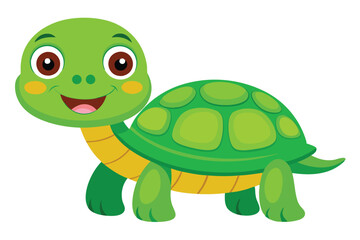 Fototapeta premium Cute Green Turtle Cartoon with Smiling Face and Spotted Shell Design