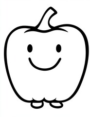 Simple black and white illustration of a smiling cartoon pepper.