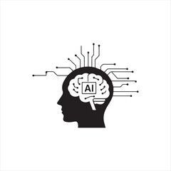 Artificial Intelligence Brain with Circuit Connections,AI Technology Brain Chip Digital Concept,Human Head with Neural Network and AI Chip,Artificial Intelligence Brain Circuit with Technology Icons