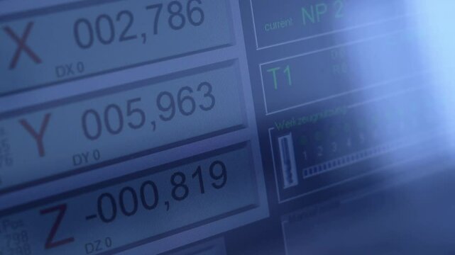 3-axis metal milling machine display with X, Y and Z axes. Production of complex workpieces in mechanical engineering.
