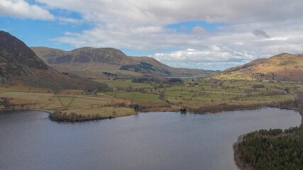 Aerial view of Crummock Water and Buttermere taken during the day in the English Lake District