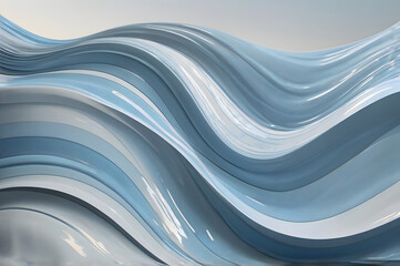Flowing abstract waves in pale blue and white with gentle curves and soft gradients on neutral background evoking calm minimalism