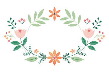 Floral with Pink Tulips, Berries, Leaves and Orange Flowers on White Background