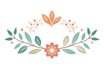Floral wreath with flowers, branches, leaves and berries in pastel color scheme