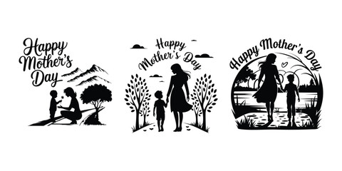 Happy Mother's day sale header or voucher template, tulips and paper cut clouds. Horizontal Mother and child love mothers day hand drawn flat stylish cartoon Flat illustration mothers day creative soc